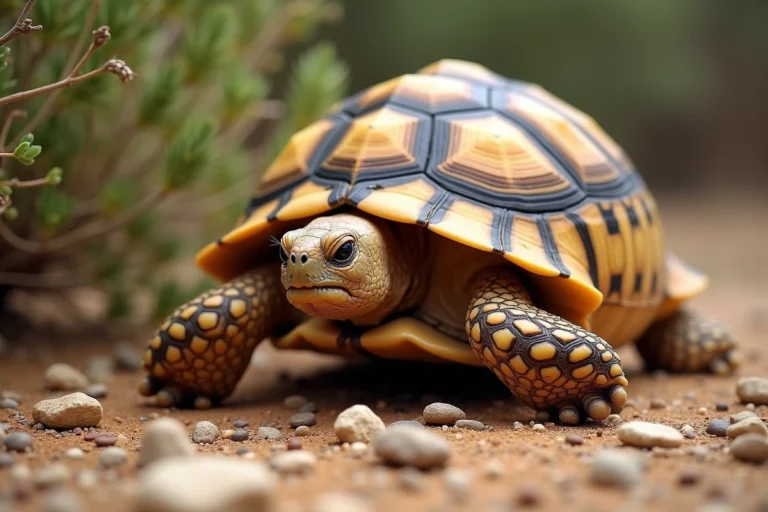Tortue Hermann en posture défensive sur un terrain rocheux méditerranéen, carapace tendue et tête rétractée